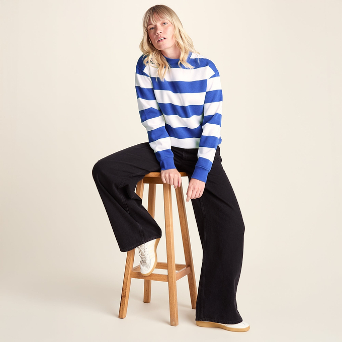 Yuri Womens Supersoft Crew Neck Striped Sweatshirt - Cobalt Stripe