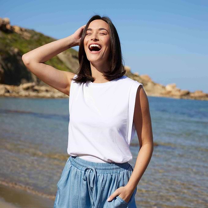 April Womens 100% Cotton Supersoft Boxy Fit Vest - Optic White