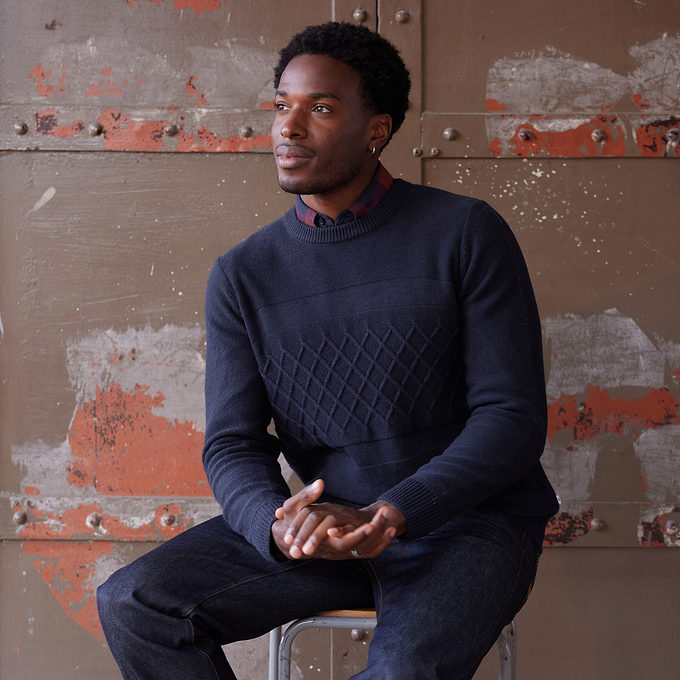 Bart Mens Textured Cable Knit Jumper - Deepest Blue