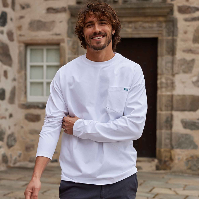 Formby Mens Relaxed Fit Long Sleeve Supersoft Jersey T-Shirt - Optic White