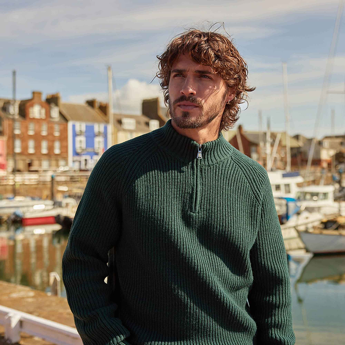 Glen Mens Chunky Knitted Zip Neck Jumper - Racing Green