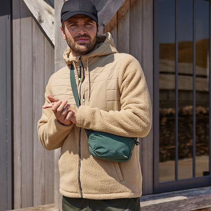 Hare Mens Padded Sherpa Hooded Jacket - Light Sand
