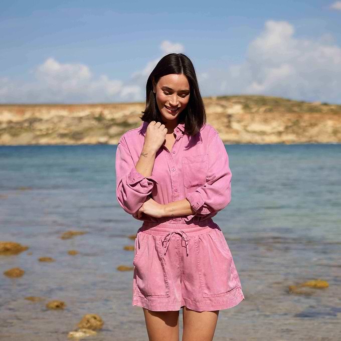 Irena Womens Long Sleeve Shirt - Rose Quartz