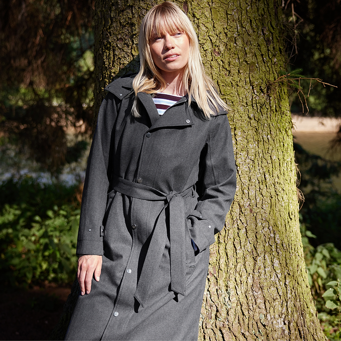 Jemima Womens Waterproof Longline Belted Trench Coat - Charcoal Melange
