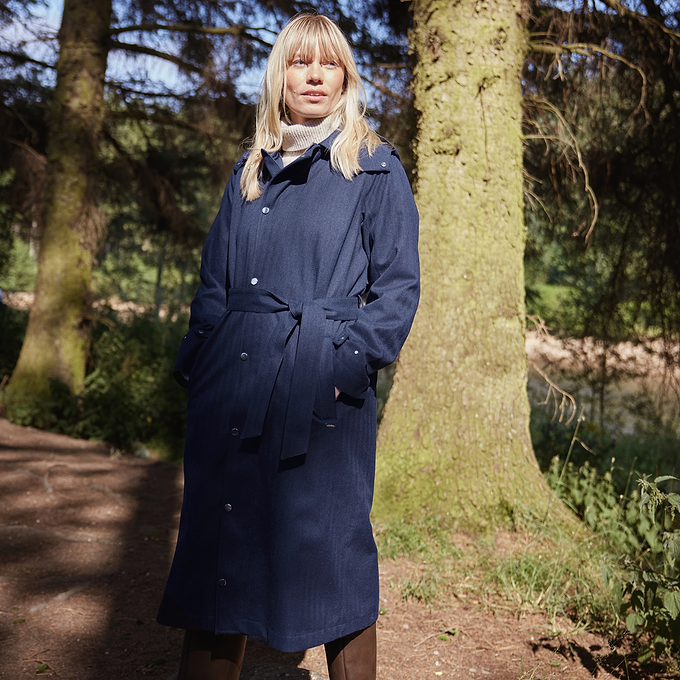Jemima Womens Waterproof Longline Belted Trench Coat - Navy Melange