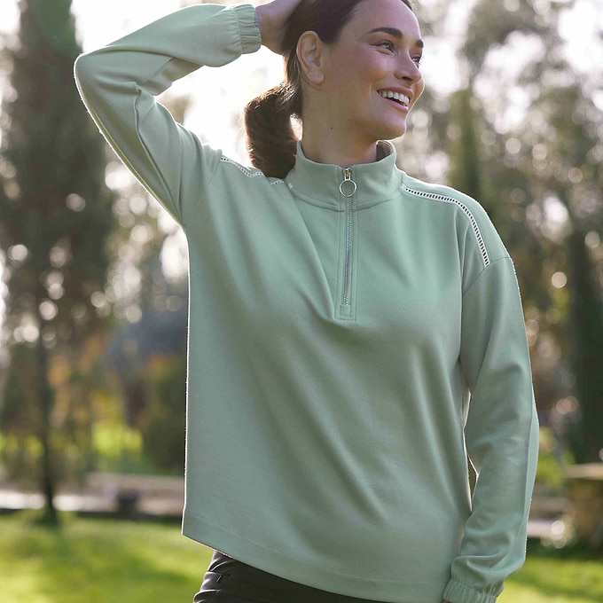Larelle Womens Half Zip Sweatshirt - Pistachio
