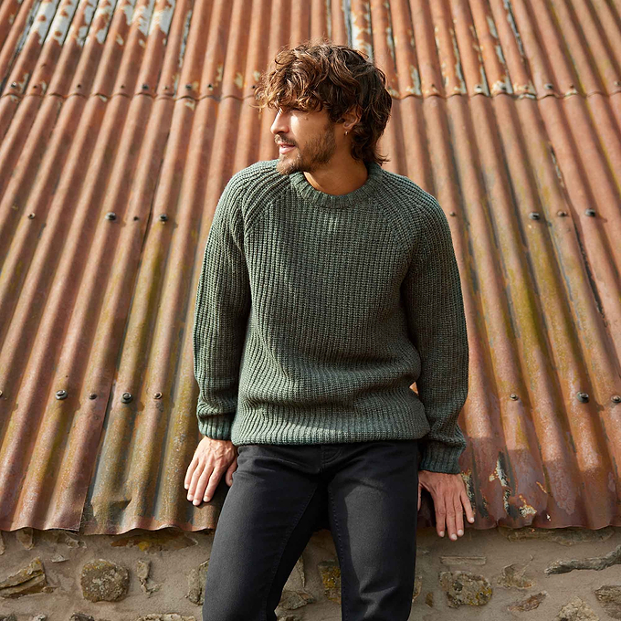 Logan Mens Chunky Knitted Jumper - Light Forest