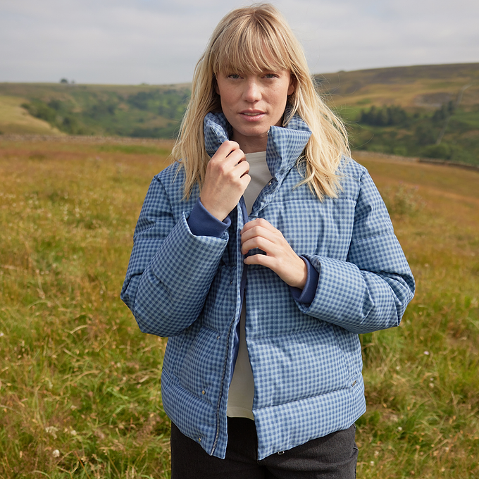 Radcliffe Womens Gingham Check Insulated Padded Jacket - Navy/Grey Gingham