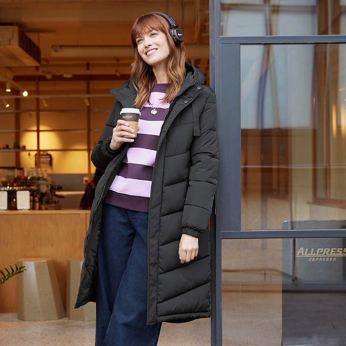 Raleigh Womens Long Insulated Jacket - Washed Black