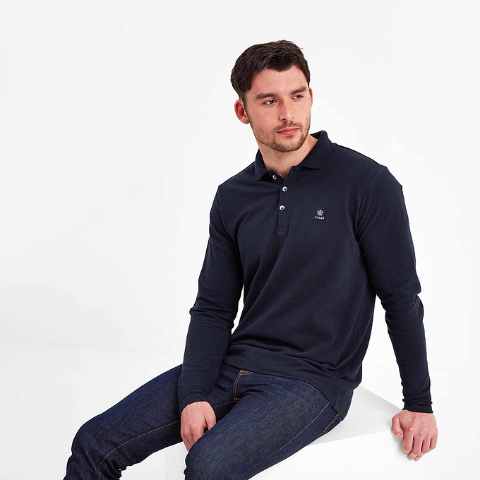 Bander Mens Long Sleeve Polo Shirt - Dark Indigo