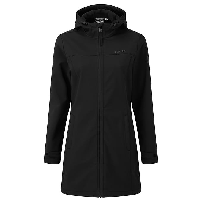 Keld Womens Long Shower Resistant Hooded Softshell Jacket - Black