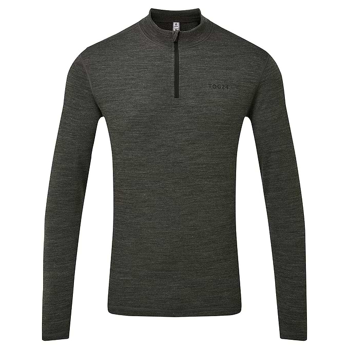 Nevis Mens Merino Base Layer Zip Neck - Grey Marl