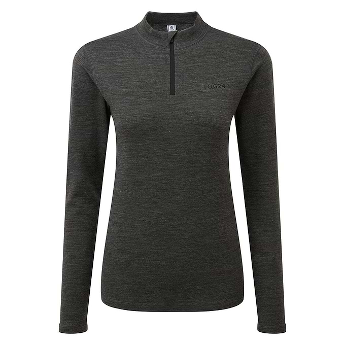 Nevis Womens Merino Base Layer Zip Neck - Grey Marl