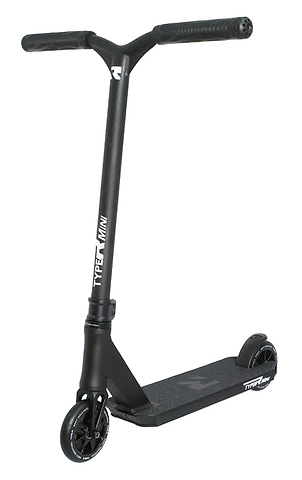 The Root Industries Type R MINI Complete Stunt Scooter in Matte Black, with a lightweight aluminium deck, straight chromoly bars and Type-R Mini branding on the deck.