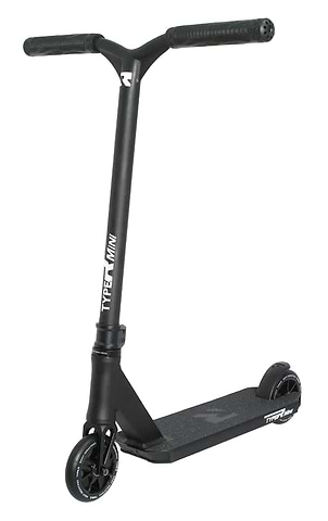 The Root Industries Type R MINI Complete Stunt Scooter in Matte Black, with a lightweight aluminium deck, straight chromoly bars and Type-R Mini branding on the deck.