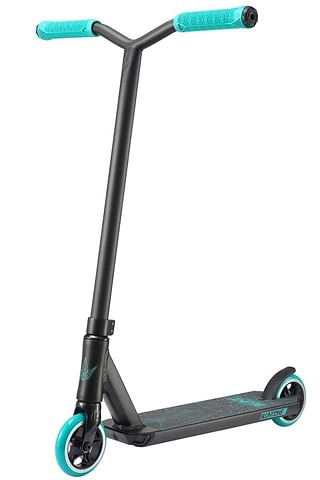 The Blunt Envy ONE S3 Complete Stunt Scooter in Teal features a black frame with turquoise handlebars and wheels, and an aluminium deck with subtle graphics.