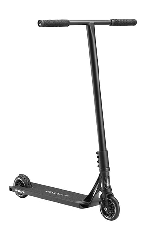 The Blunt Envy Prodigy X ONE Street Edition Complete Stunt Scooter in black features a straight handlebar, two small wheels, and a sturdy deck built for street riding, shown on a white background.