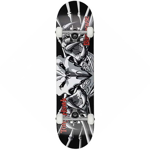 The Birdhouse Falcon 3 Black Complete Skateboard, 7.75 inches by 31 inches, with a black deck and the Birdhouse falcon logo.
