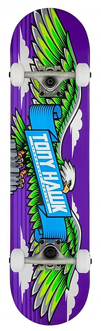 The Tony Hawk 180 Series Wingspan Complete Skateboard, 7.75 inches by 31 inches, with a colourful wingspan graphic on the deck.