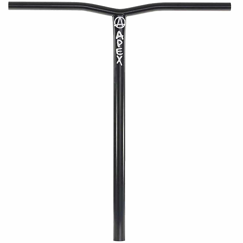 The Apex Bol Steel Oversized HIC Stunt Scooter Bars in black, made from 4130 chromoly steel, 610mm by 560mm, with the Apex name and logo on the vertical bar and a powder-coat finish.