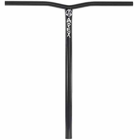 The Apex Bol Steel Oversized HIC Stunt Scooter Bars in black, made from 4130 chromoly steel, 610mm by 560mm, with the Apex name and logo on the vertical bar and a powder-coat finish.
