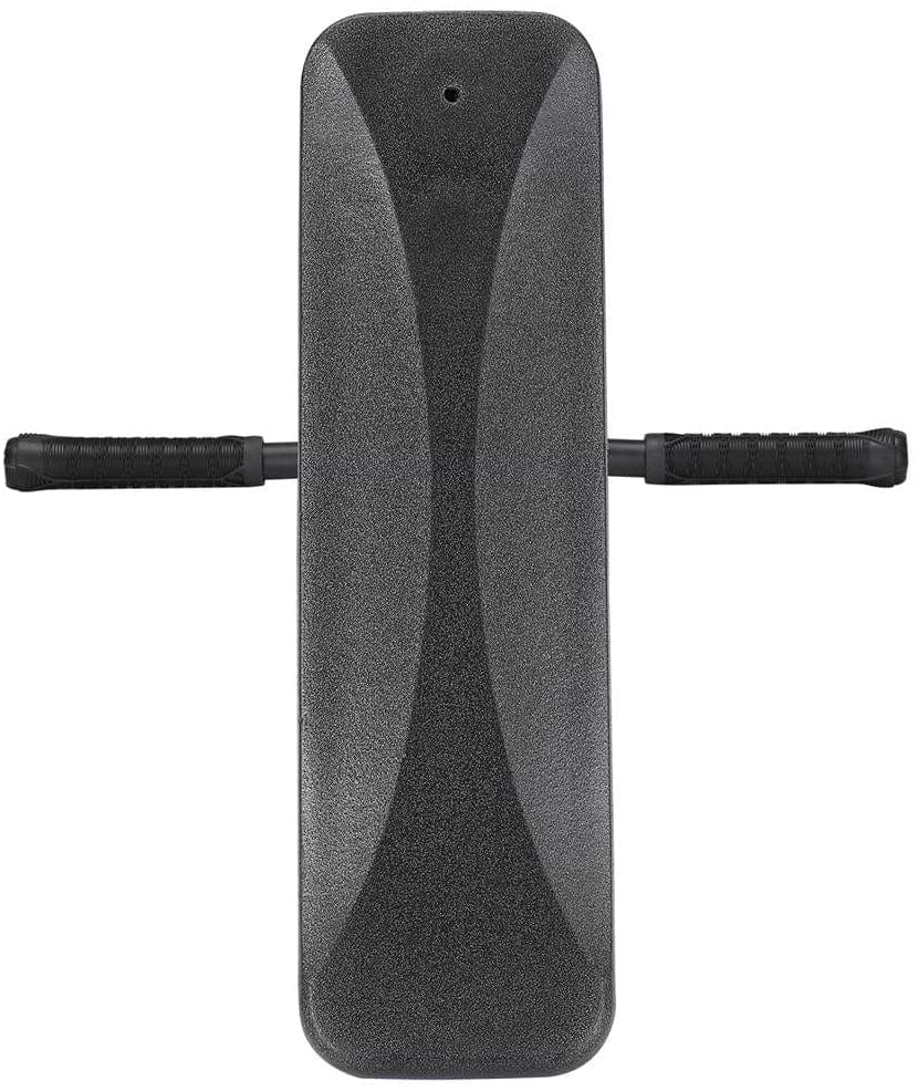Aerial view of a black padded exercise bench with dual side handles, its sleek design echoing the aesthetics of the Blunt Envy TS Pro 6 Indoor Trampoline Stunt Scooter. The bench showcases a rectangular shape and textured surface for enhanced grip, with parallel handles extending outward to create a simple yet contemporary look.