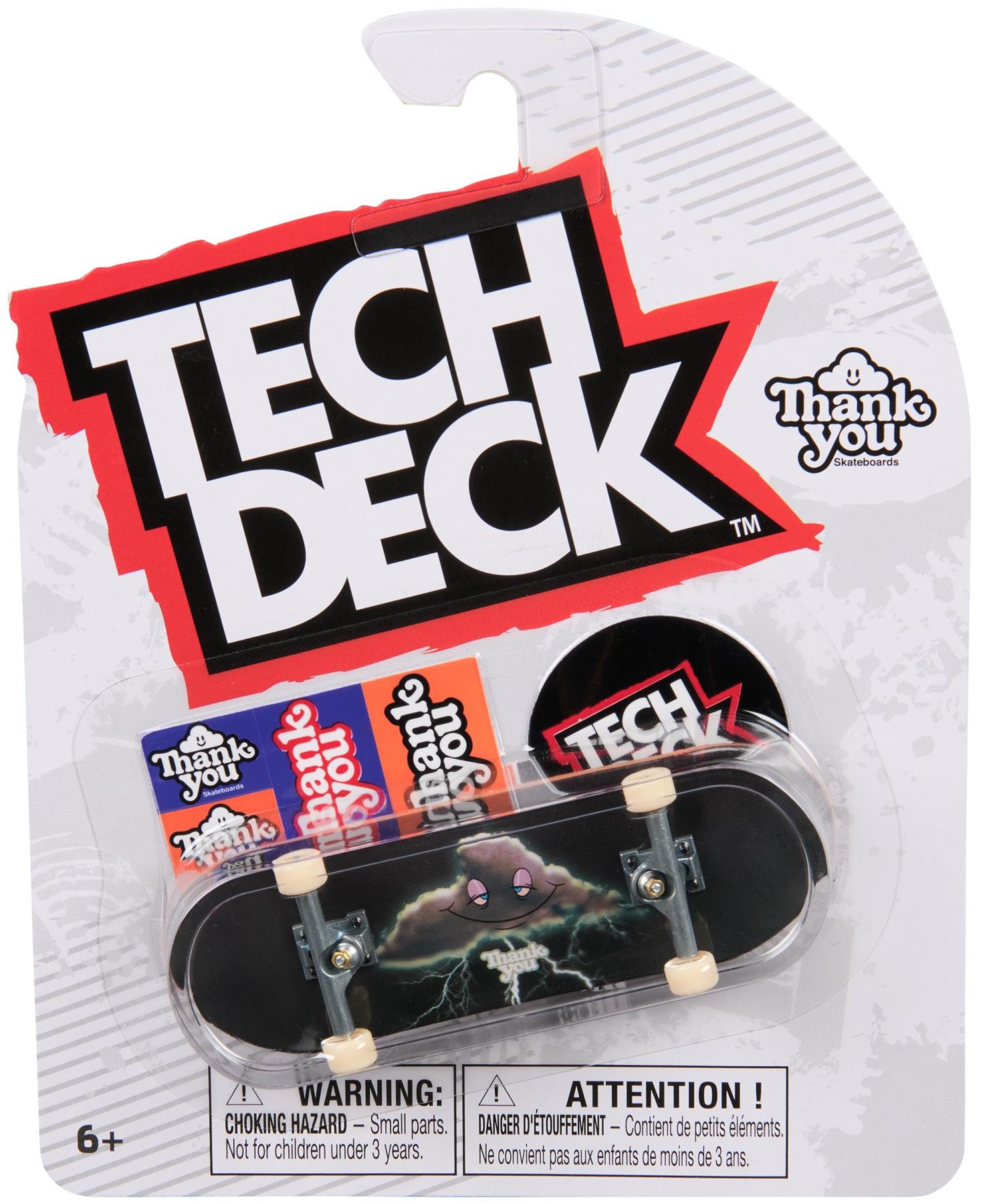 The Tech Deck 96mm M57 Fingerboard - Thank You is a plastic skateboard in a package, ideal for Tech Deck fans and skateboard collectors.