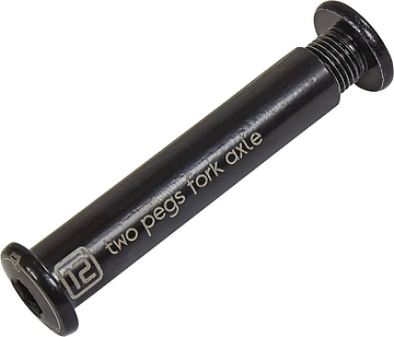 The Ethic DTC 12 STD 2 Peg Fork Axle - Black is a 12mm black metal axle with threaded ends and flat flanges, designed by Ethic for dual front peg setups on the Ethic 12 STD Fork.