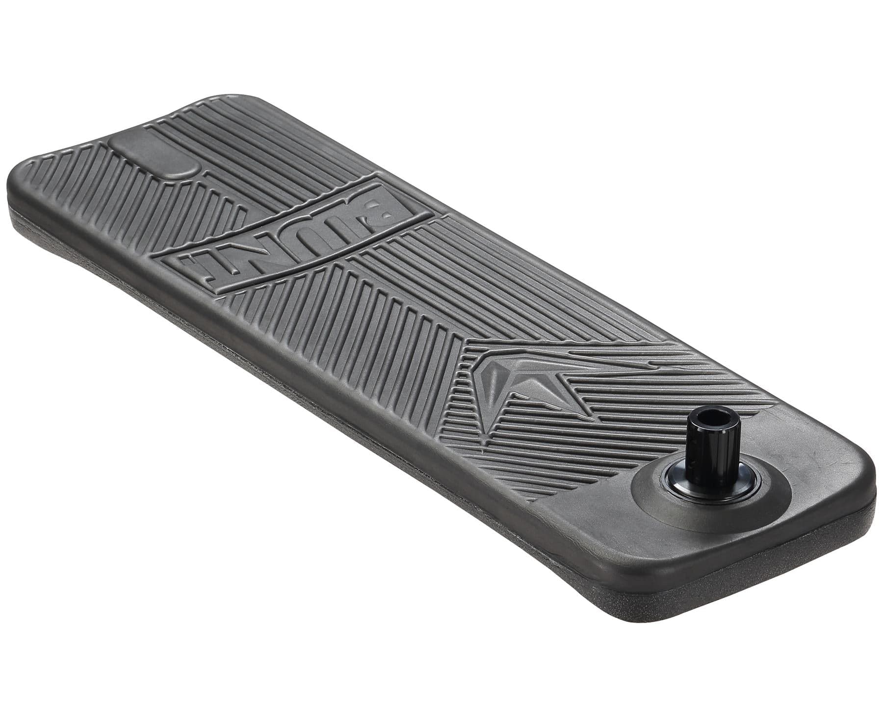 The Blunt Envy TS Pro 7.5 Indoor Trampoline Stunt Scooter in black features a rectangular, textured plastic base with a protruding nozzle on one side. It boasts a surface pattern of lines and a star, along with the word "Bounty" embossed. Designed to offer style inspired by the Blunt Envy TS Pro, this product also allows for customizable height adjustments to suit diverse needs.