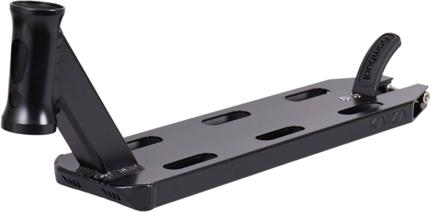 Product: Longway S-Line Kaiza+ Black Stunt Scooter Deck - 4.5" x 19"
Brand: Longway

A robust black metal component designed for versatile adjustments, offering multiple slots and a vertical handle with titanium bolts to enhance security. Its screw mechanism ensures that gear remains stable and secure, perfect for photography or videography setups that require reliability.