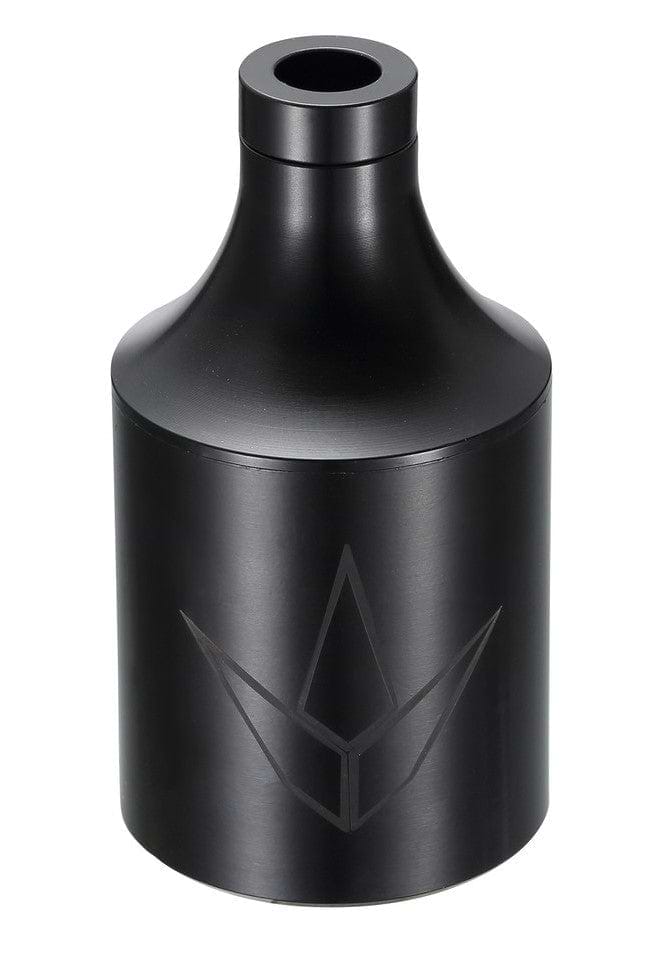 A sleek, black cylindrical bottle with a conical top and a minimalist geometric logo etched on its surface, reminiscent of the durable design of the Blunt Envy Street Stunt Scooter Peg Black - Back. The bottle exudes a modern, sophisticated design.