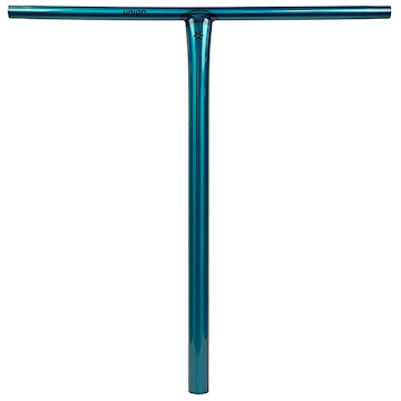 The Union Uniq T Steel Standard IHC Stunt Scooter Bar in Polished Teal (550mm x 520mm) by Union, made from durable chromoly steel with a straight horizontal grip and vertical stem, is shown against a white background.