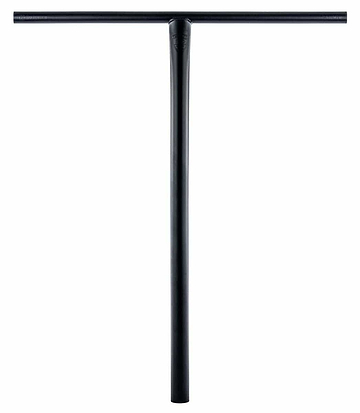 The Ethic DTC Tenacity V2 Steel Oversized HIC Stunt Scooter T-Bars in black feature a lightweight design with a long vertical stem and horizontal grip, making them ideal for freestyle or stunt scooters. The handlebars, which measure 720mm x 600mm, are elegantly displayed against a white background.