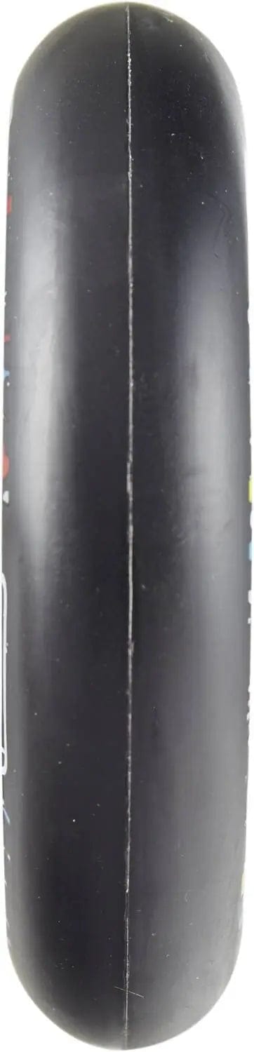 A close-up of a single Longway Tyro 110mm Nylon Core Scooter Wheel in black shows a visible seam down the center, highlighting its sturdy nylon core design by Longway.