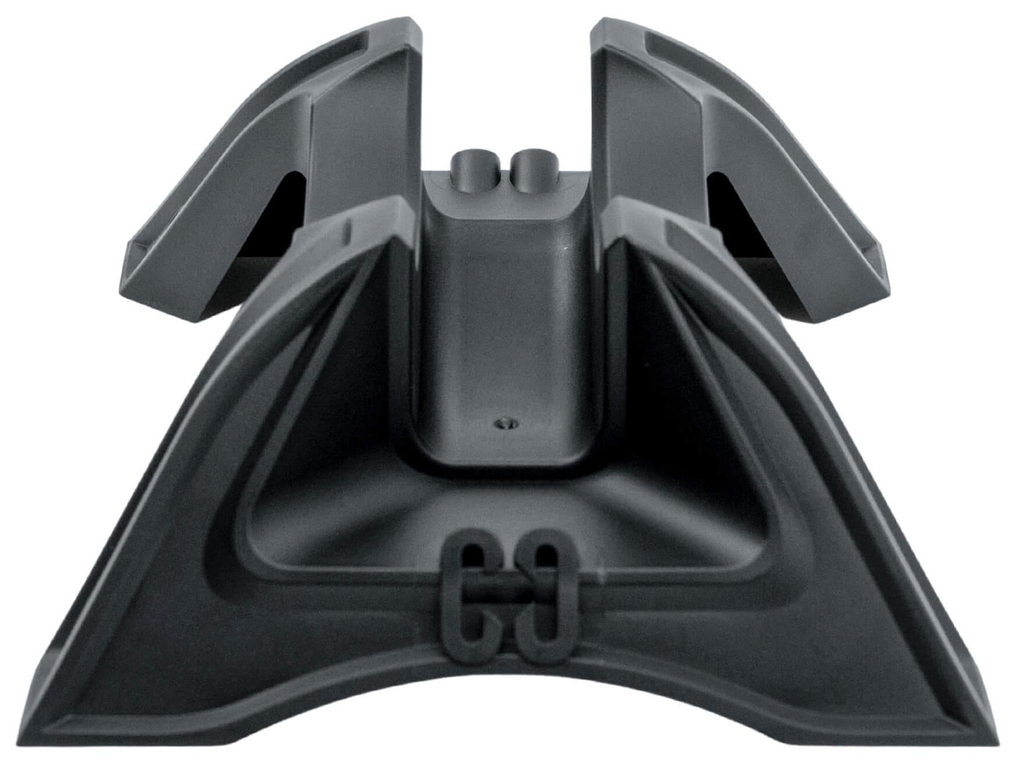 The CORE Claw Scooter Floor Stand - Black by CORE features a wide base and curved slots to securely support and organize your scooter or electronic accessories.