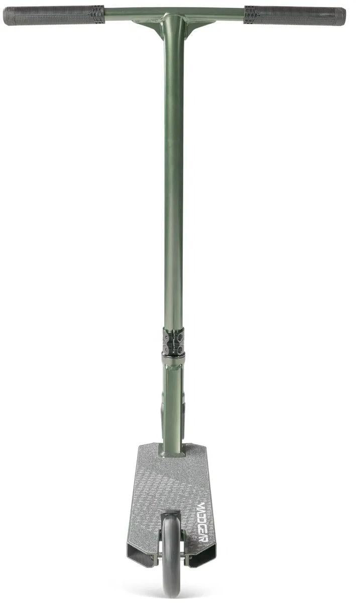 The Madd Gear Viral KAOS Complete Stunt Scooter - Forest features a durable metal pole in green, ideal for stunt progression and fully compatible with Madd Gear (MGP) scooter setups.