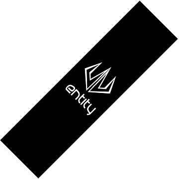 The black rectangular banner showcases a minimalist design with a white angular logo resembling a stylized "W" above the word "entity" in lowercase letters, making it perfect for customizing your scooter or adding flair to the Entity Original Logo Stunt Scooter Griptape in Black.