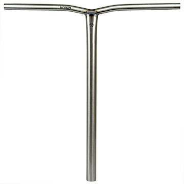 The Union Uniq Bend Steel Standard IHC Stunt Scooter Bar in silver (650mm x 600mm) by Union features chromoly steel construction and a T-shaped design with a small logo and "union" printed near the top center.