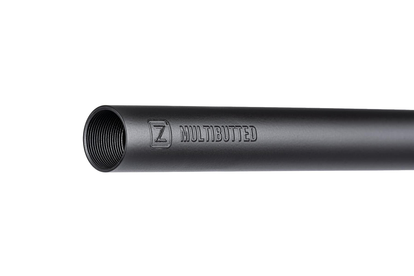 A close-up of the Ethic DTC Deildegast V2 Steel Oversized HIC Stunt Scooter Bars in black (670mm x 600mm), made by Ethic, shows a 4130 Chromoly steel tube with internal threading, "MULTIBUTTED" embossing, and a "Z" logo against a white background.