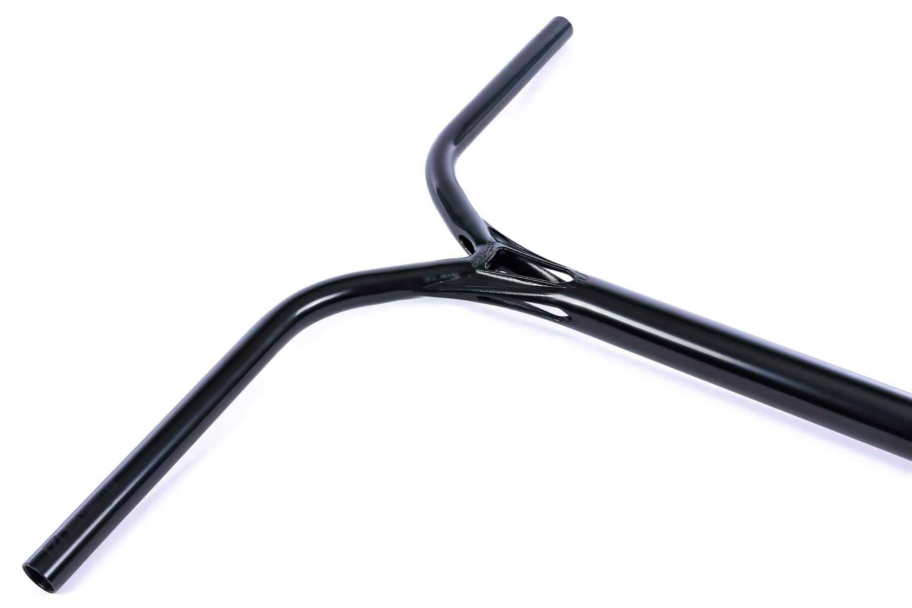 A close-up of the Ethic DTC Deildegast V2 Steel Oversized HIC Stunt Scooter Bars in Black Mirror (720mm x 600mm), featuring a Y-shaped Chromoly Steel design, perfect for stunt scooters with HIC compatibility.