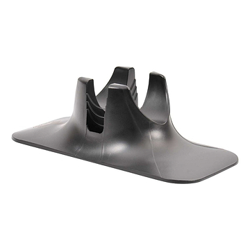 A black plastic scooter stand from Triad, featuring three curved supports for optimal security. Its single floor design, with a wide and flat base, ensures stability on the ground.