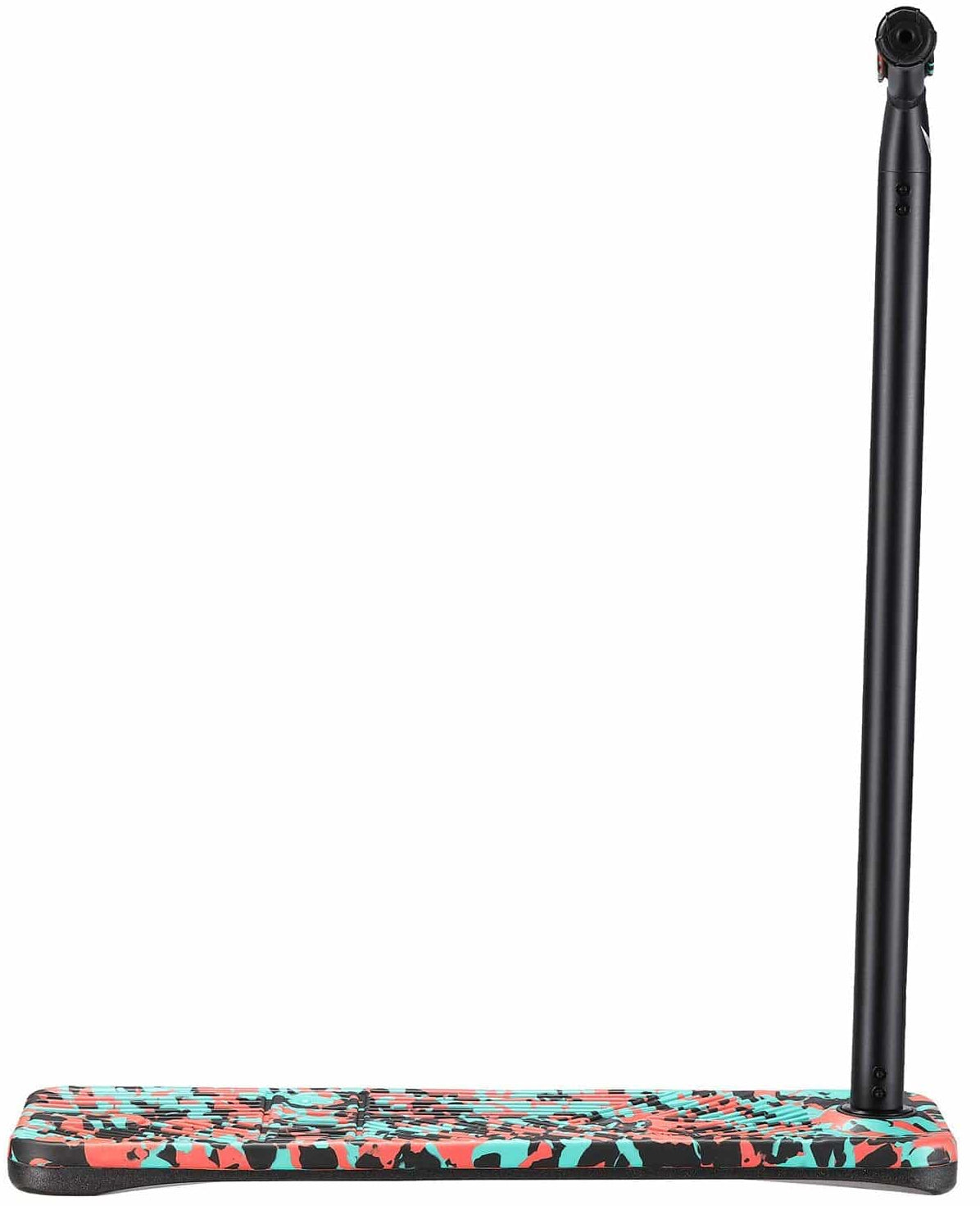 Introducing the Blunt Envy TS Pro 7.5 Indoor Trampoline Stunt Scooter: a vibrant, customizable scooter with a colorful deck and black neck, featuring striking teal camo designs. It stands upright against a clean white background, ready for your next adventure.
