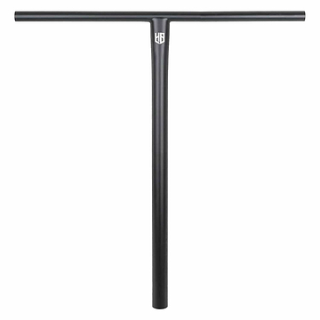 The CORE Nova Halfbarz V2 Titanium Oversized HIC Stunt Scooter Bars (680mm x 630mm) feature a black metal T-shaped design with a small white logo, offering lightweight strength and durability—ideal for high-performance riders.