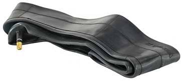 A folded Revvi Electric Bike Replacement Inner Tube - 20", black with a brass valve stem, is shown against a white background.