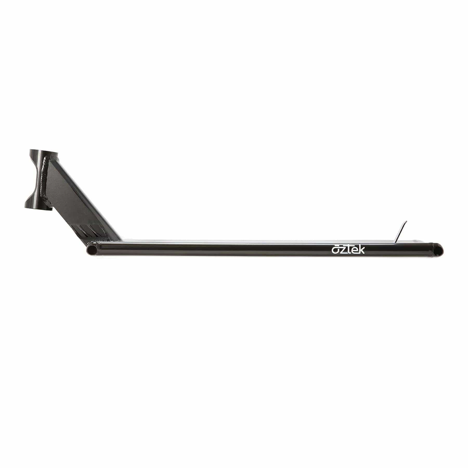 The Aztek Europa 2 Black Magic Stunt Scooter Deck (7" x 23") is displayed side-on against a white background, showcasing its sleek foot platform and neck—perfect for street riding.