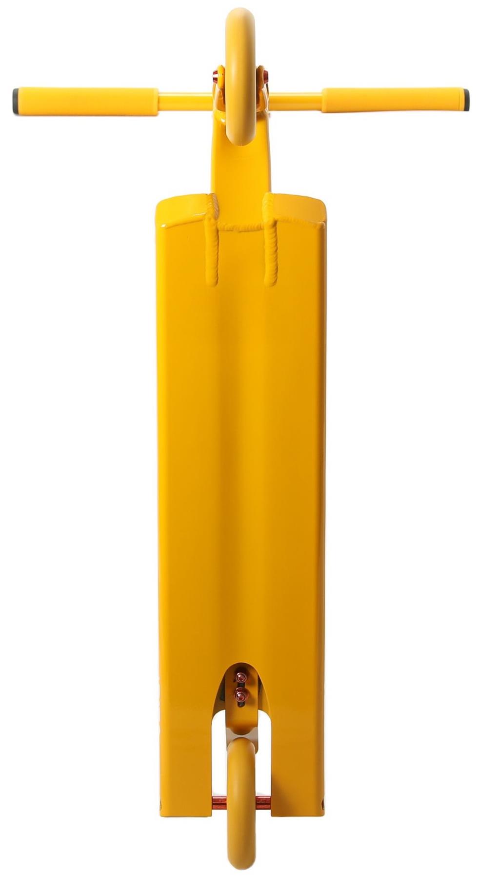 The Aztek Architect 2 Complete Stunt Scooter in Sunburst Yellow is an entry-level model, shown from above with its handlebars, deck, and two 110mm rebound wheels aligned vertically.