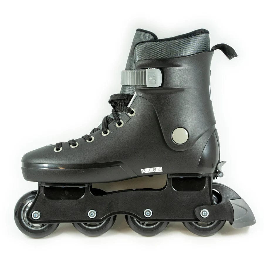 The CORE Retro Adjustable Inline Skates - Black, by CORE, feature a sleek and simple design perfect for skating enthusiasts who value precision and speed. These skates come with four wheels, a sturdy boot, a secure fastening strap, and ABEC-9 bearings.