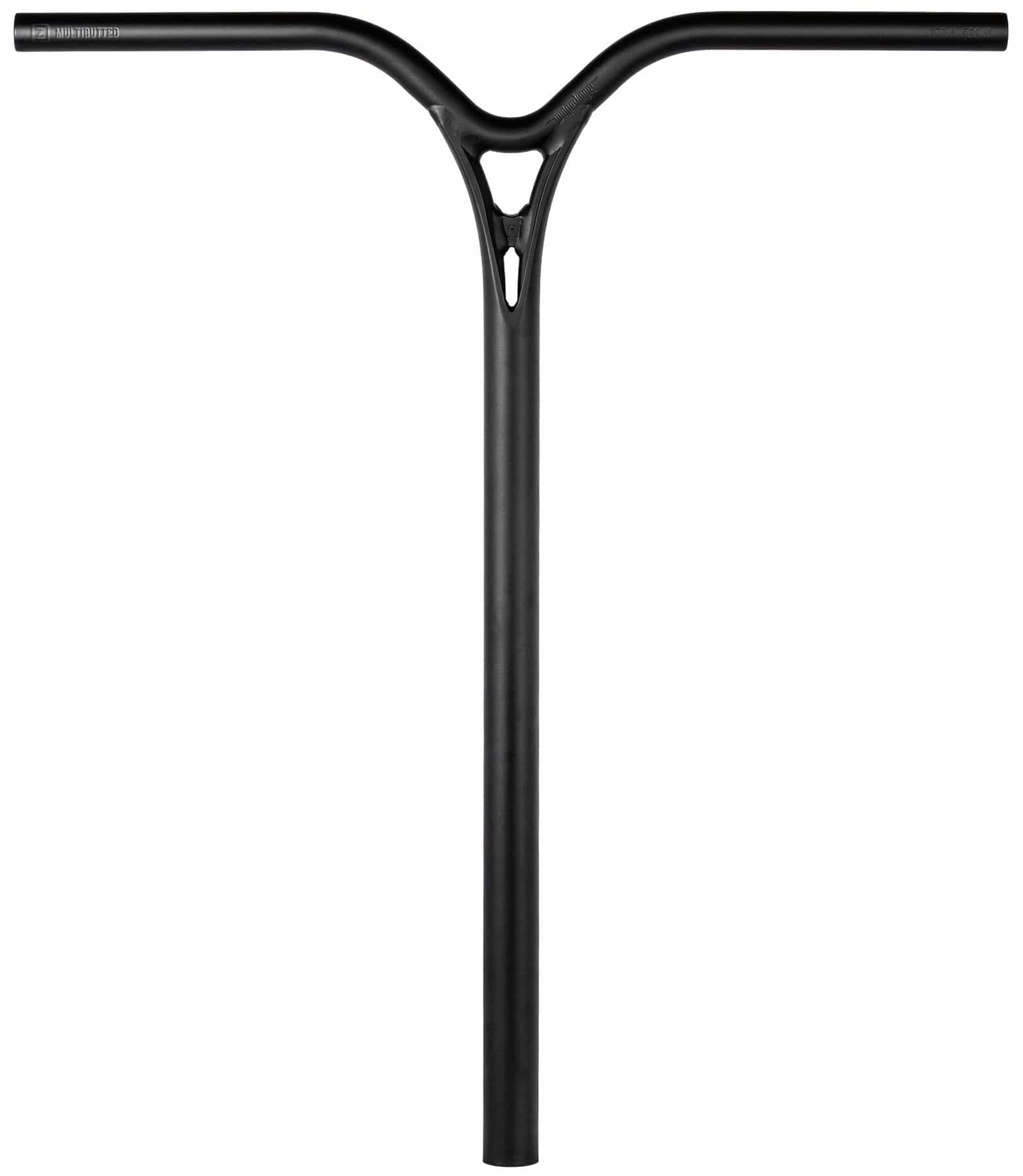 The Ethic DTC Wolpertinger Aluminium IHC Stunt Scooter Bars in black (720mm x 580mm) feature a straight crossbar and central support, made from high-strength aluminium by Ethic, shown on a white background.