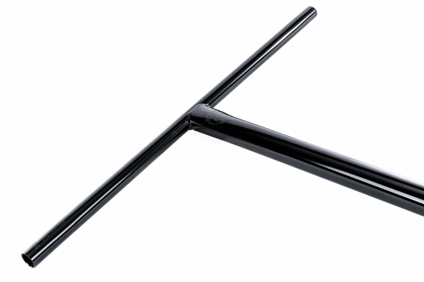 The Ethic DTC Tenacity V2 Steel HIC Stunt Scooter T-Bars in Black Mirror (720mm x 600mm) are shown on a white background, offering a durable and lightweight design for enhanced stunt performance.