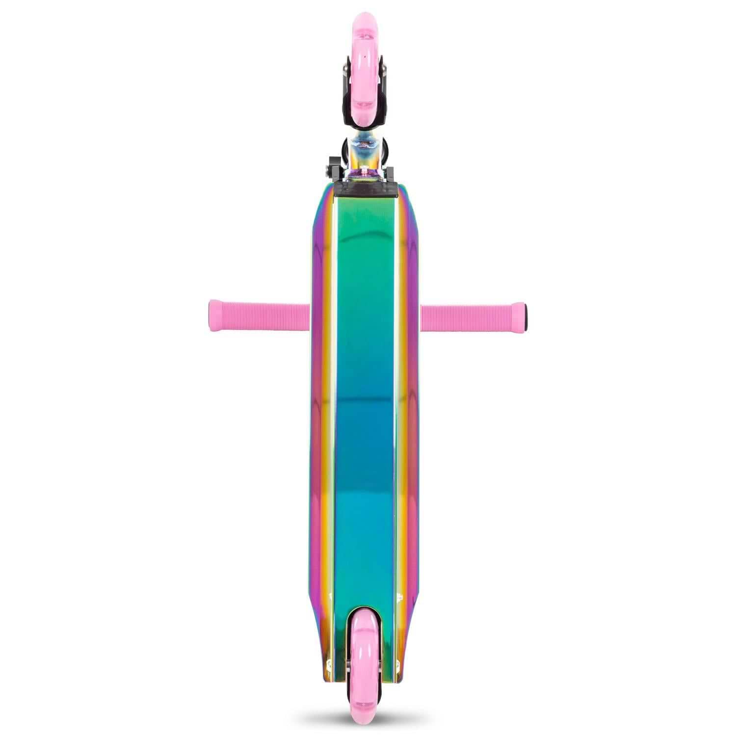 The Rampage Light Up Foldable Kick Scooter - Neochrome / Pink with pink LED wheels.